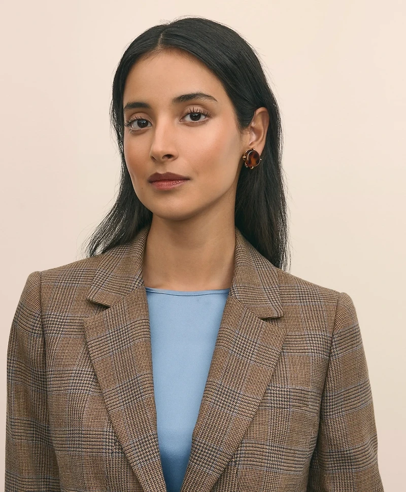 Wool Prince of Wales Plaid Peak Lapel Jacket