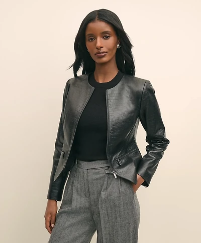 Leather Croc-Embossed Jacket