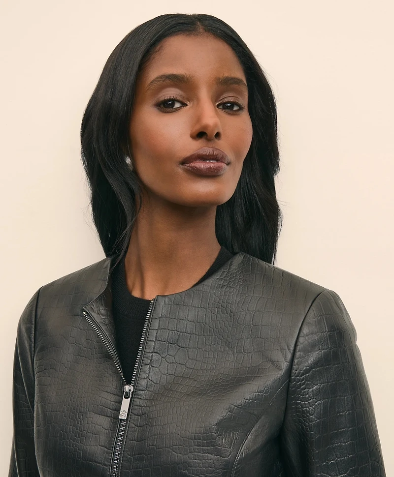 Leather Croc-Embossed Jacket