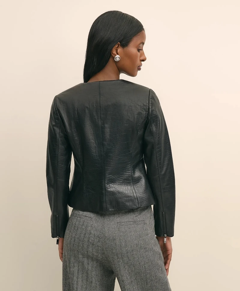 Leather Croc-Embossed Jacket