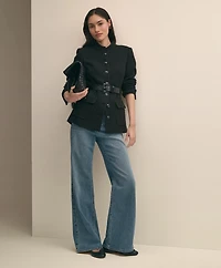 Wool-Blend Military Boucle Belted Jacket