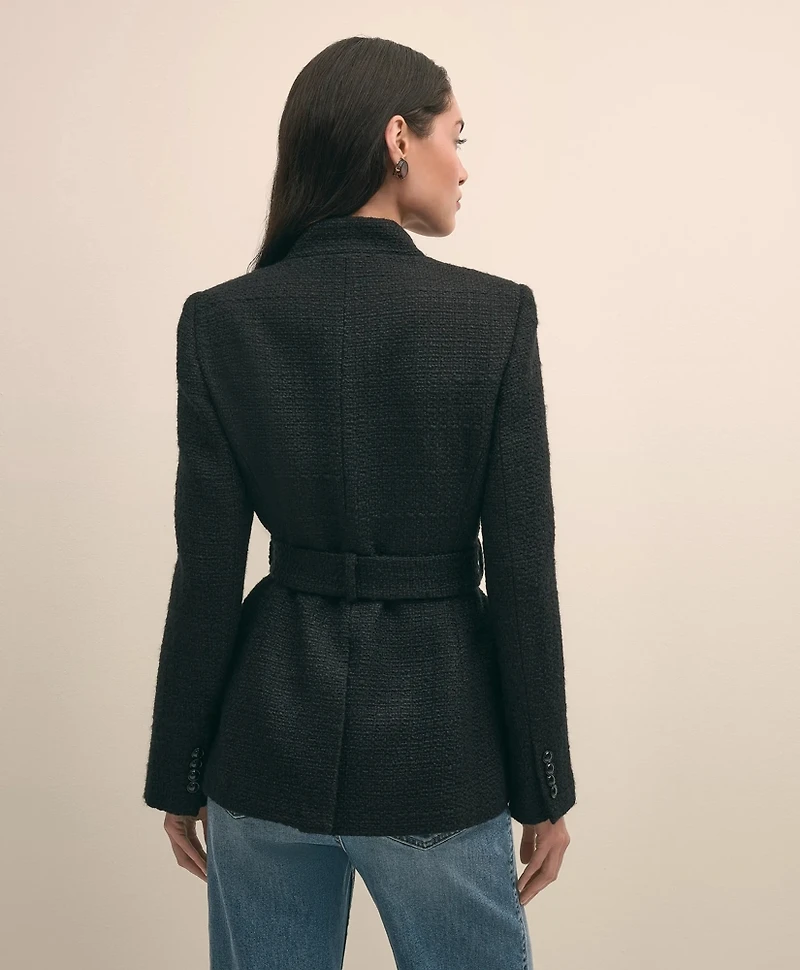 Wool-Blend Military Boucle Belted Jacket