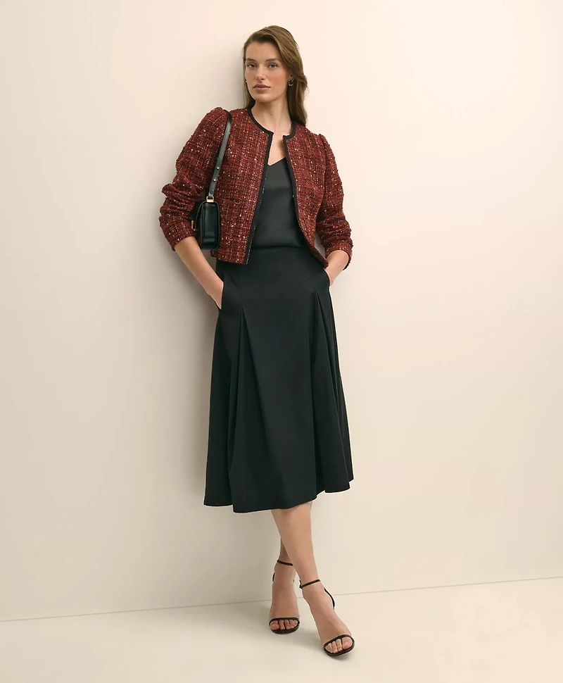 Cotton-Wool Blend Boucle Shimmer Cropped Jacket