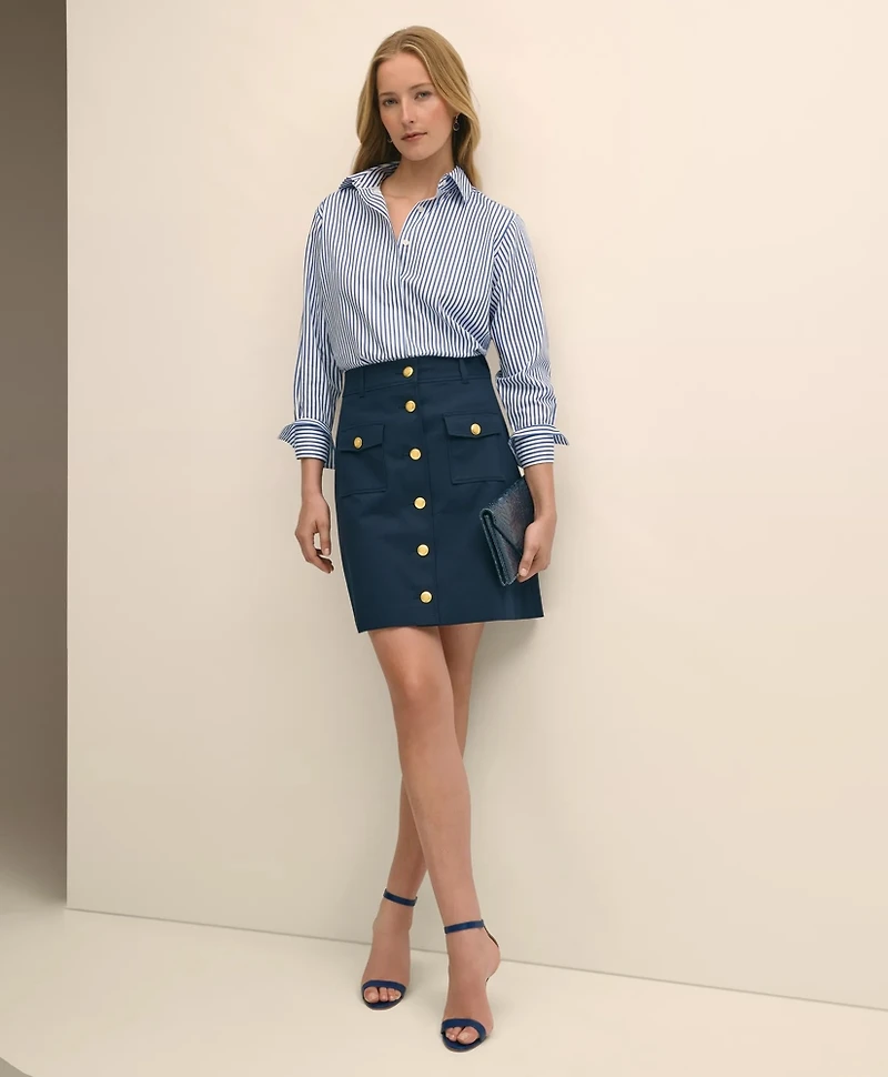 A-Line Button-Front Skirt Cotton Faille
