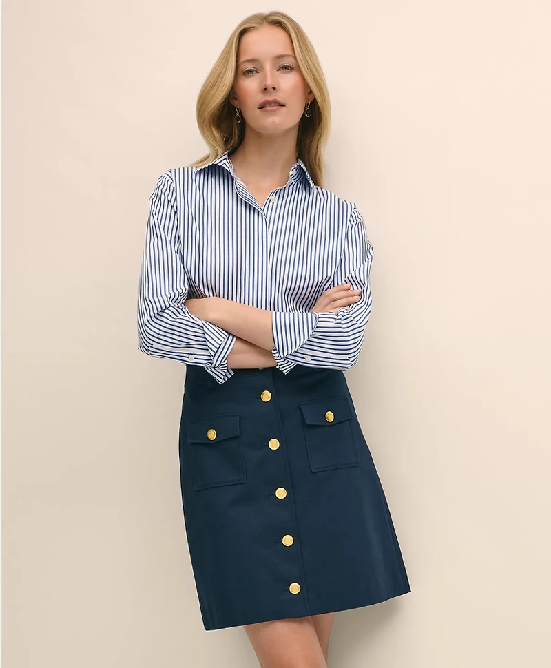 A-Line Button-Front Skirt Cotton Faille