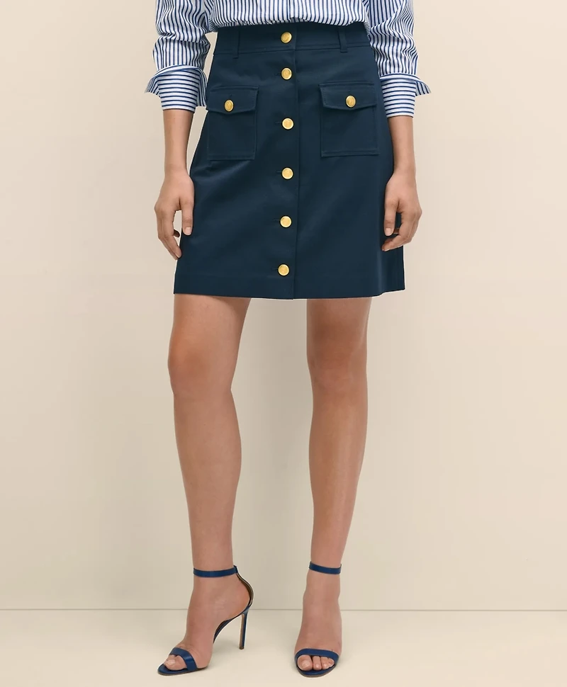 A-Line Button-Front Skirt Cotton Faille