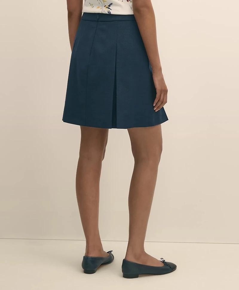 Wool Blend Pleated Hopsack A-Line Skirt