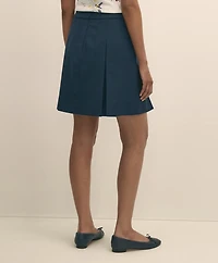 Wool Blend Pleated Hopsack A-Line Skirt