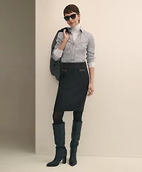 Wool Blend Horsebit-Trim Pencil Skirt