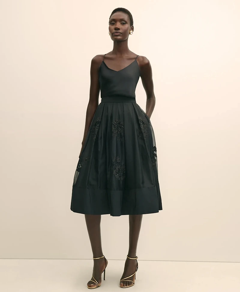 Taffeta Skirt With Embroidered Organza Overlay