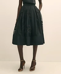 Taffeta Skirt With Embroidered Organza Overlay