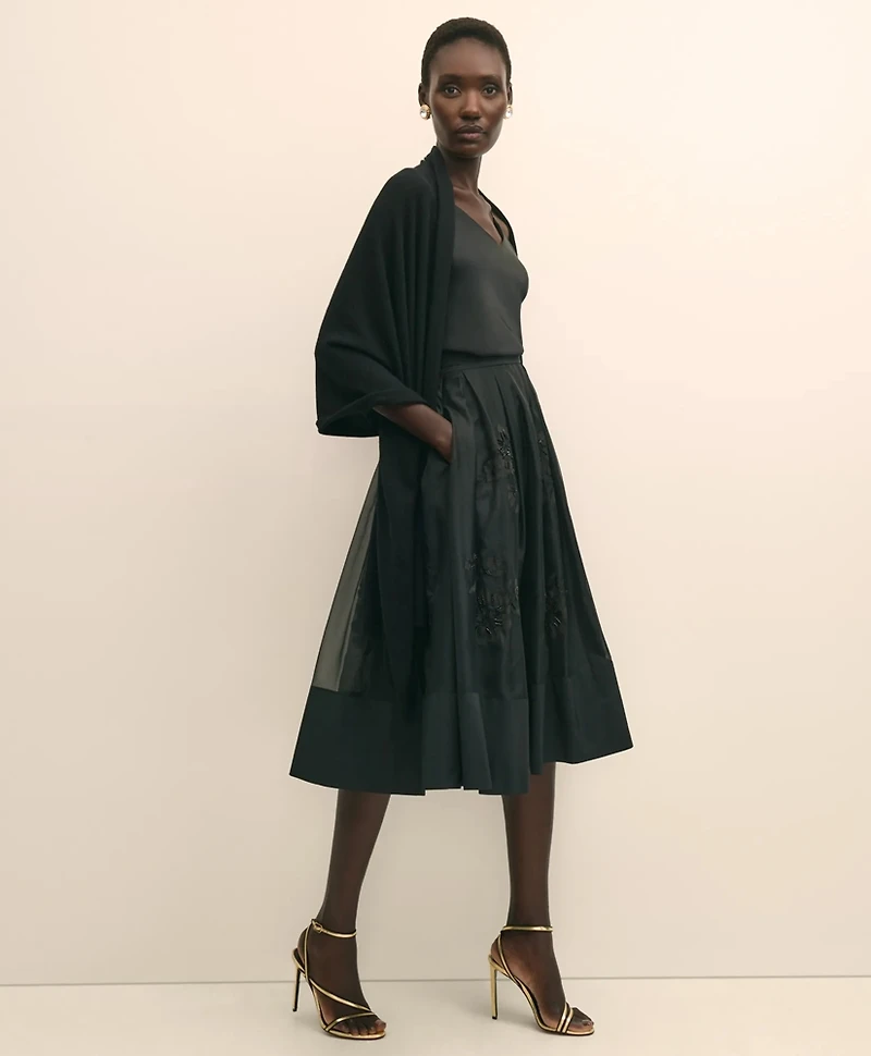 Taffeta Skirt With Embroidered Organza Overlay