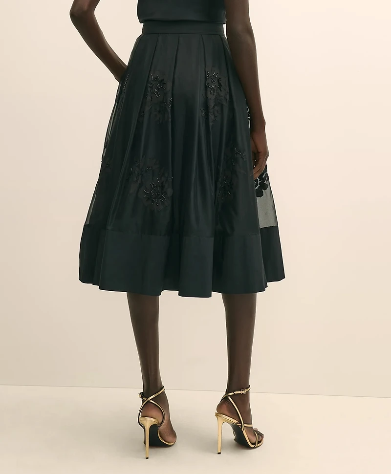 Taffeta Skirt With Embroidered Organza Overlay