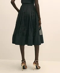 Taffeta Skirt With Embroidered Organza Overlay