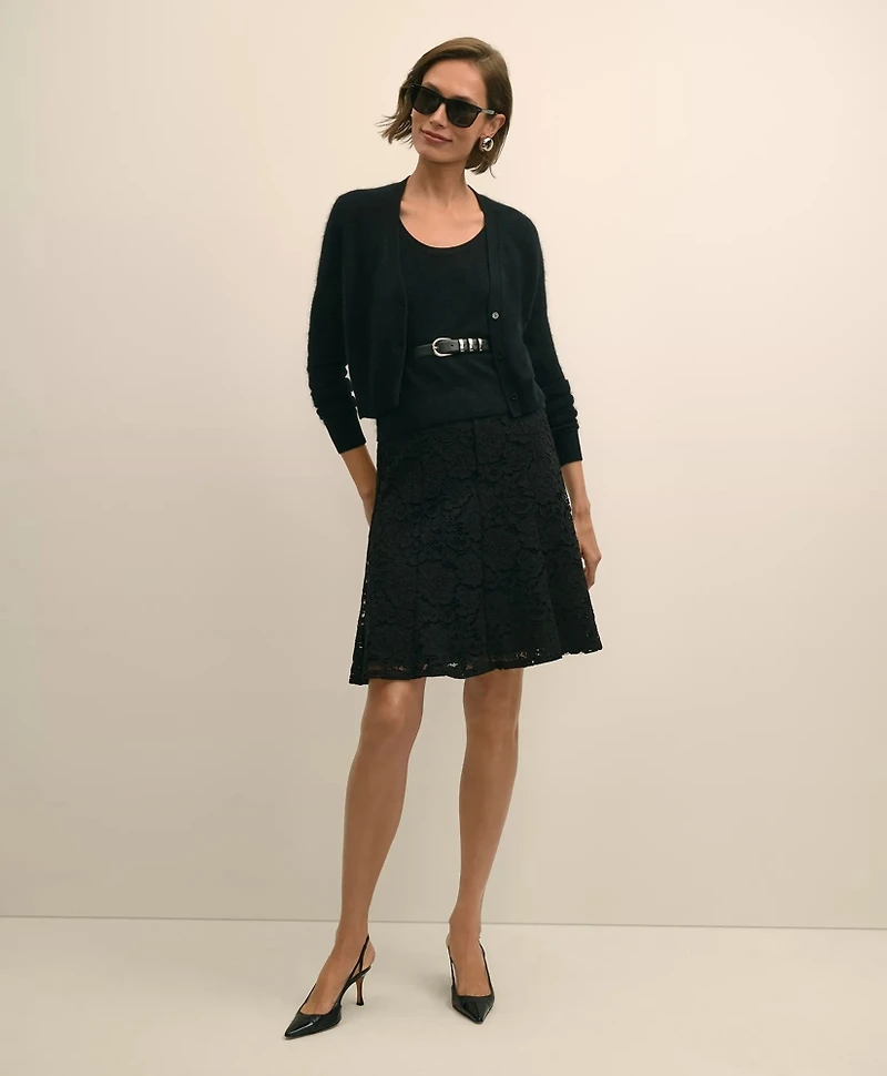 Cotton-Viscose Blend Fluted Lace Skirt