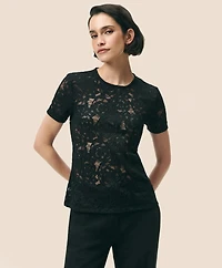 Semi-Sheer Short-Sleeve Top Floral Lace