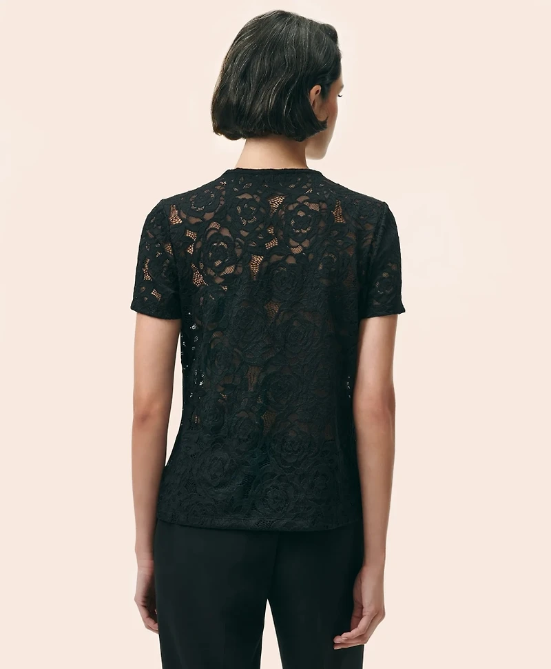 Semi-Sheer Short-Sleeve Top Floral Lace