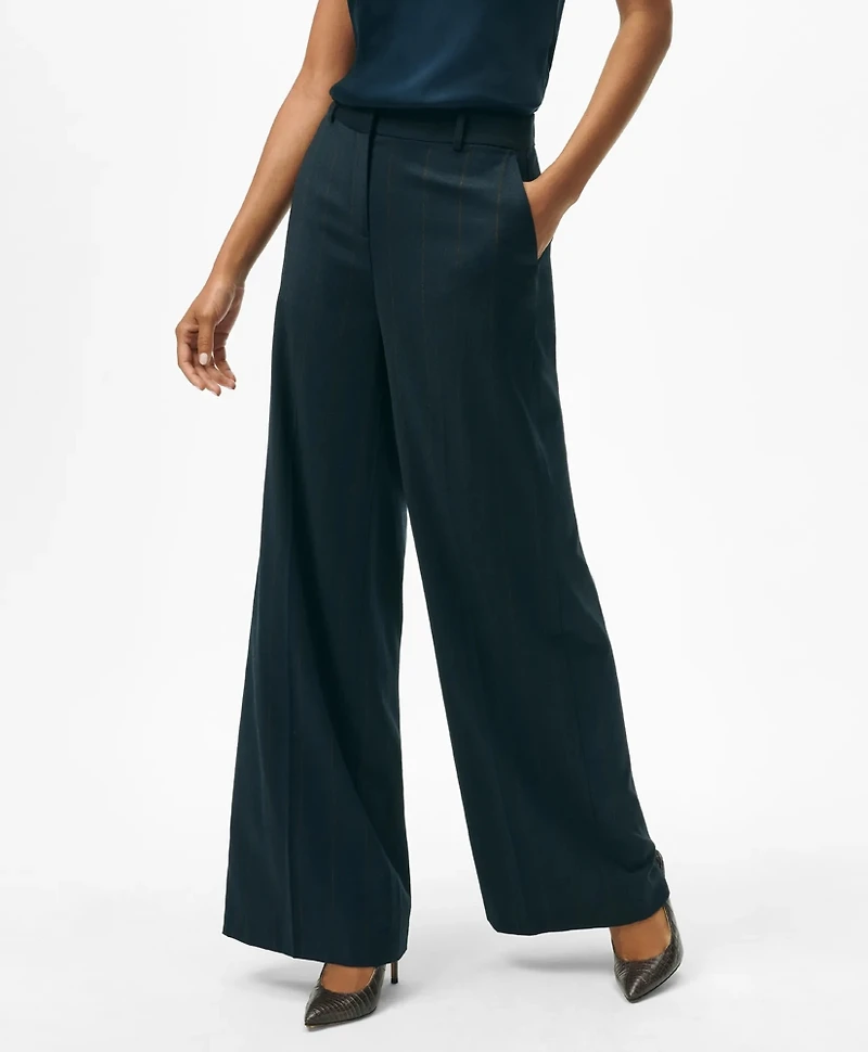 Wide Leg Trousers Pinstripe Flannel Merino Wool Blend