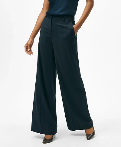 Wide Leg Trousers Pinstripe Flannel Merino Wool Blend