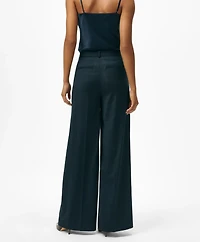 Wide Leg Trousers Pinstripe Flannel Merino Wool Blend