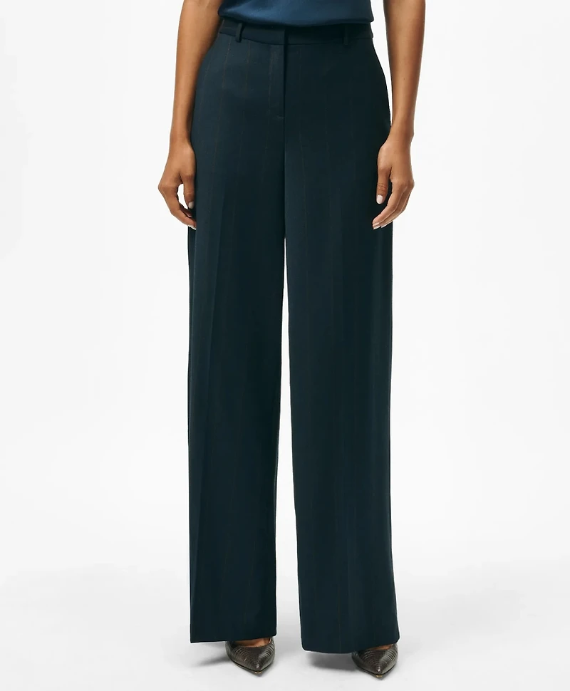 Wide Leg Trousers Pinstripe Flannel Merino Wool Blend
