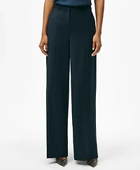 Wide Leg Trousers Pinstripe Flannel Merino Wool Blend