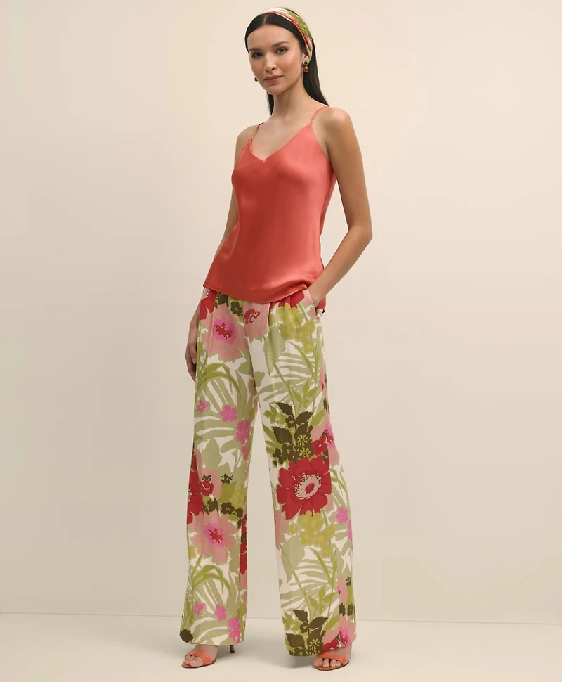 Drapey Linen-Blend Wide-Leg Floral Trousers