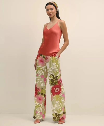 Drapey Linen-Blend Wide-Leg Floral Trousers