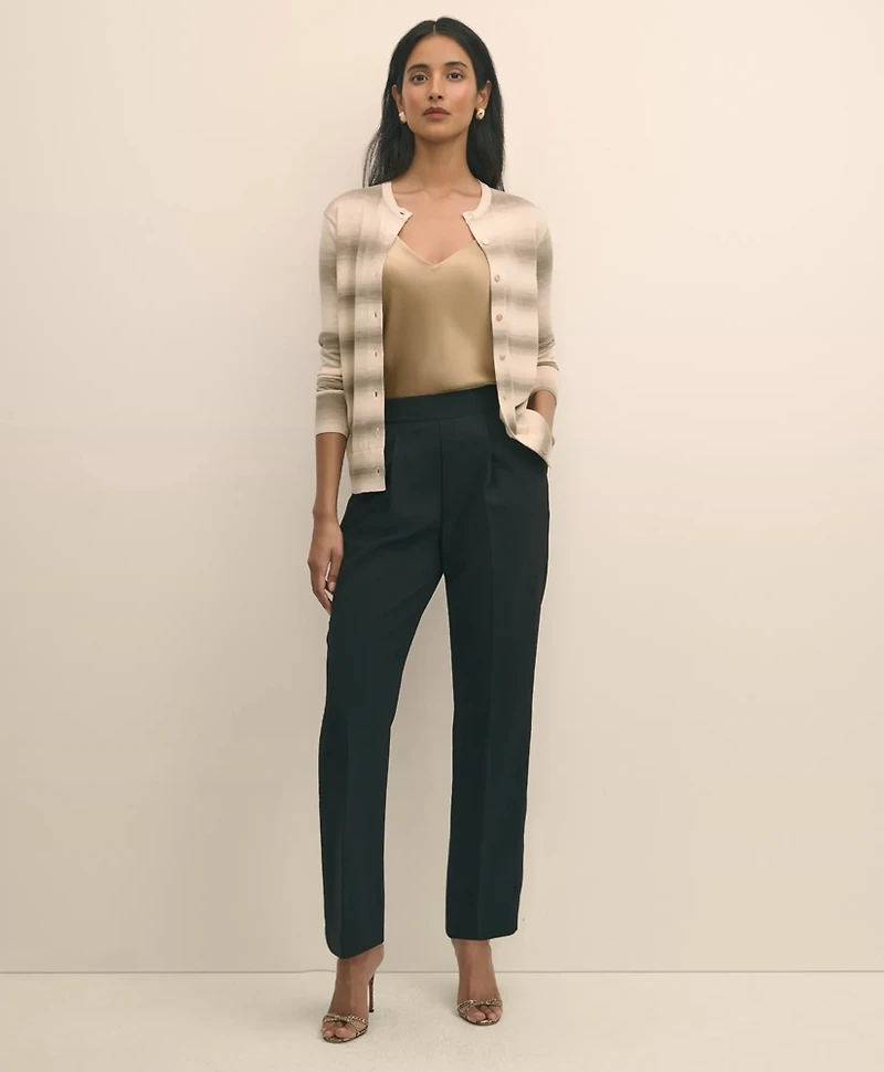 Easy Fit, Elastic Back Fine Twill Stretch Crepe Straight-Leg Pants