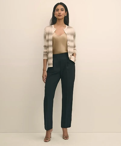 Easy Fit, Elastic Back Fine Twill Stretch Crepe Straight-Leg Pants