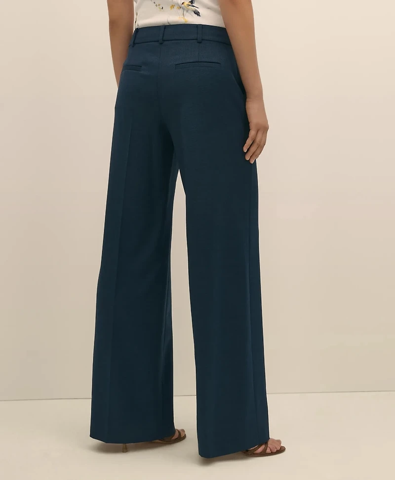 Wool Blend Hopsack Wide-Leg Pants