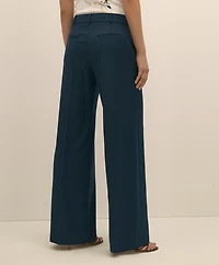Wool Blend Hopsack Wide-Leg Pants