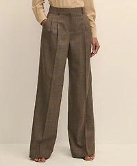 Wool Prince of Wales Plaid Wide-Leg Pants
