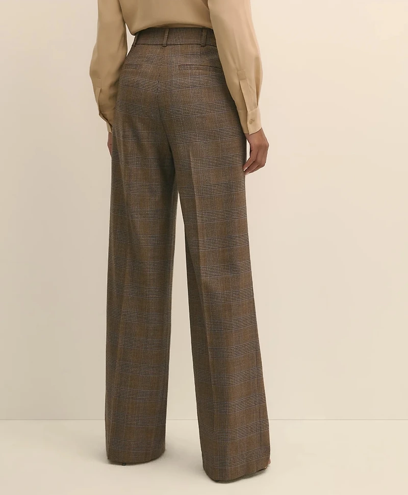 Wool Prince of Wales Plaid Wide-Leg Pants