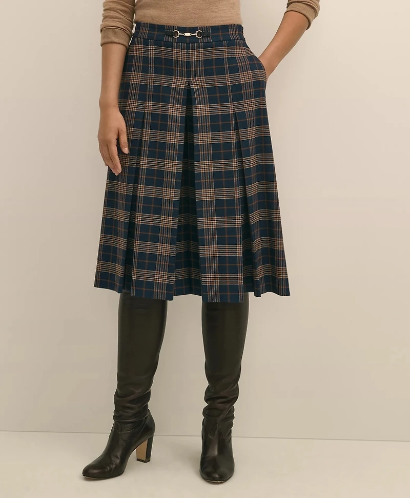 Twill Pleated Plaid Culottes