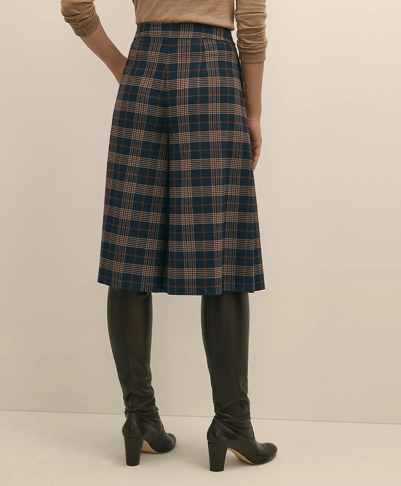 Twill Pleated Plaid Culottes