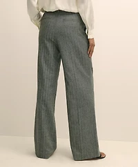 Wool Blend Pleated Herringbone Wide-Leg Pant
