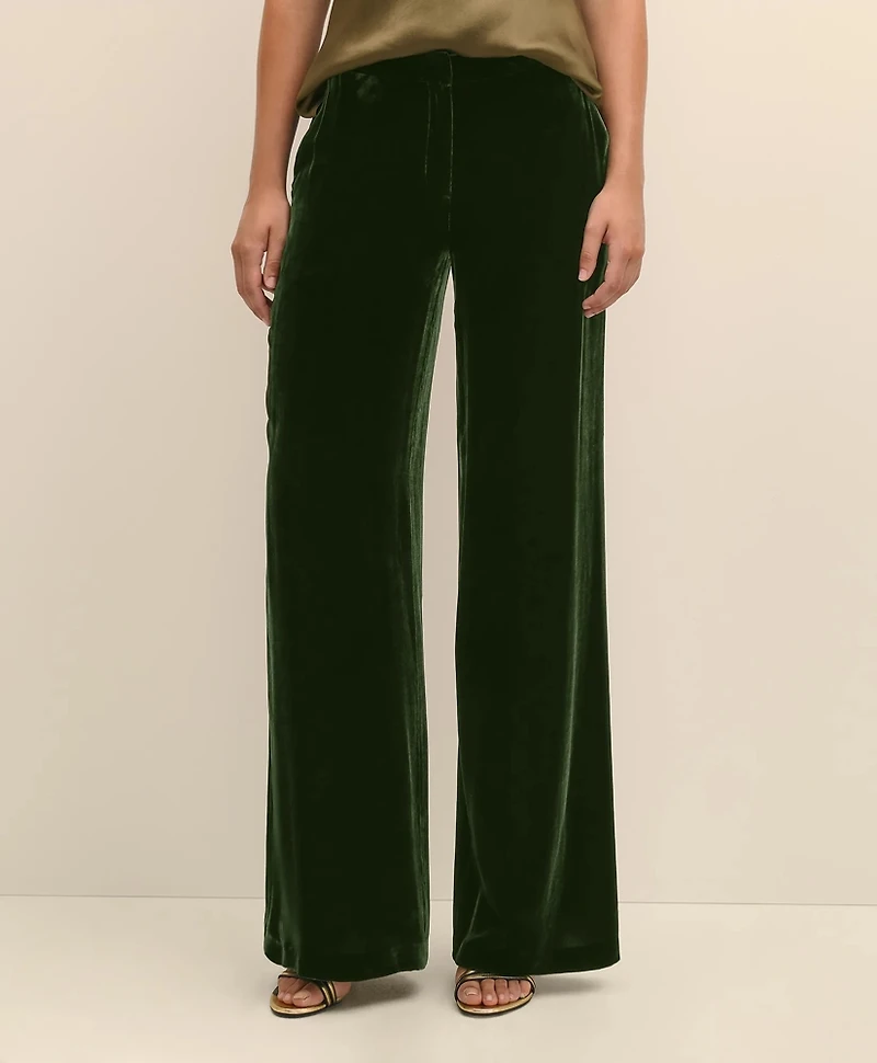 Silk Blend Drapey Velvet Wide-Leg Trouser