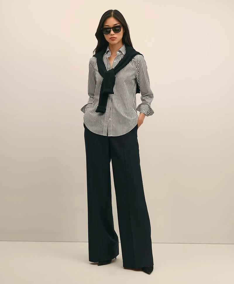 Wool Flannel High Waisted Wide-Leg Pant