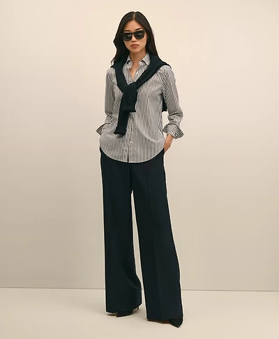 Wool Flannel High Waisted Wide-Leg Pant