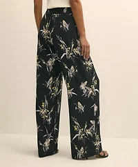 Easy Fit, Elastic Back Wide-Leg Soft Bird Print Pants