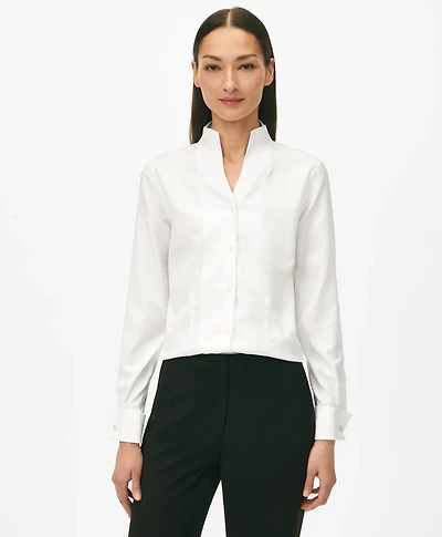 Fitted Funnel Neck Shirt Non-Iron Royal Oxford Cotton