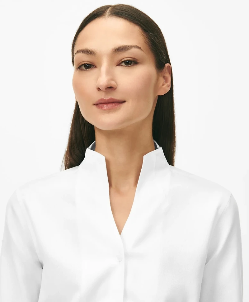 Fitted Funnel Neck Shirt Non-Iron Royal Oxford Cotton