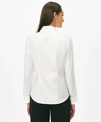 Fitted Funnel Neck Shirt Non-Iron Royal Oxford Cotton