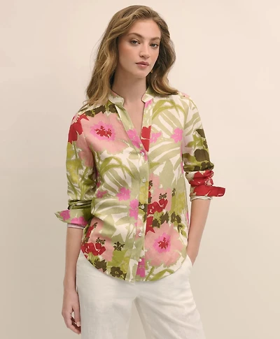 Linen Blend Floral Drapey Shirt