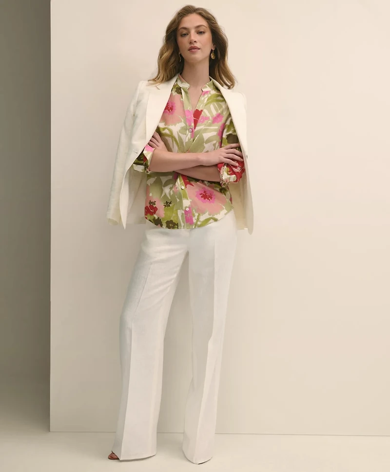 Linen Blend Floral Drapey Shirt