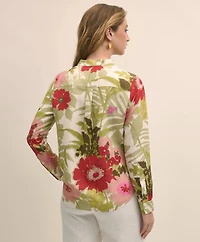 Linen Blend Floral Drapey Shirt