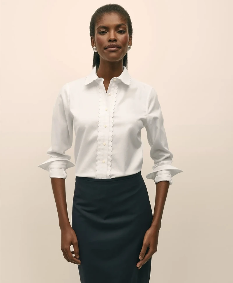Fitted Non-Iron Supima<sup>®</sup> Cotton-Blend Scallop Detail Shirt