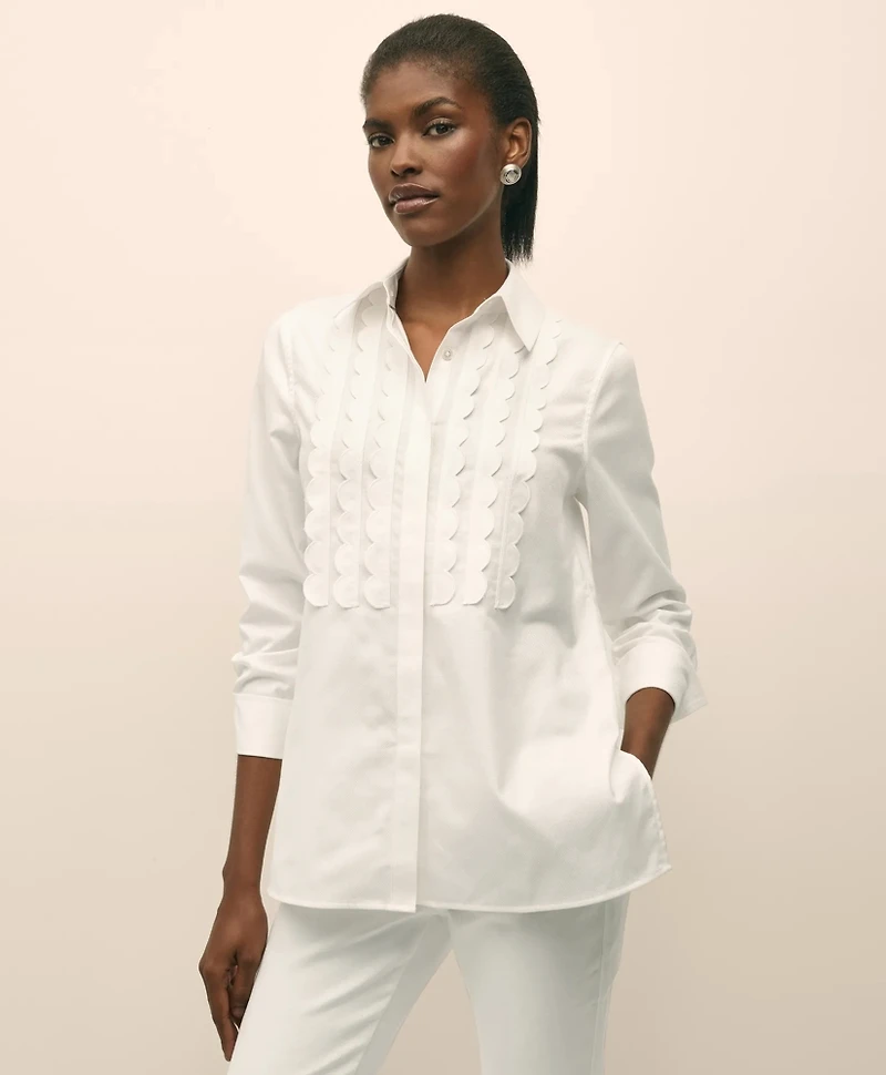 Relaxed Supima<sup>®</sup> Cotton-Blend Scallop Detail Shirt