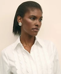 Relaxed Supima<sup>®</sup> Cotton-Blend Scallop Detail Shirt